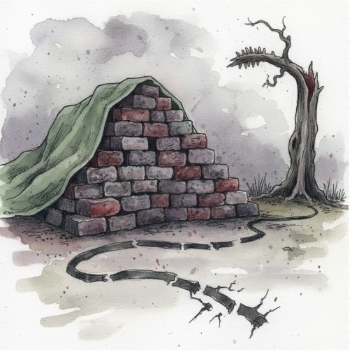 imagine generata in canva Cărămizi, copac, drum