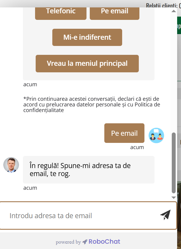 RoboChat asistent virtual în slujba clientului RoboChat adresa de email